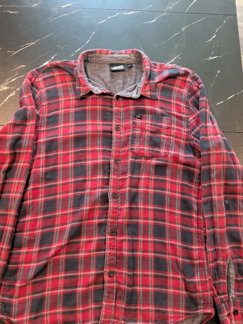 Vans Men’s Red and Black Plaid Flannel Shirt